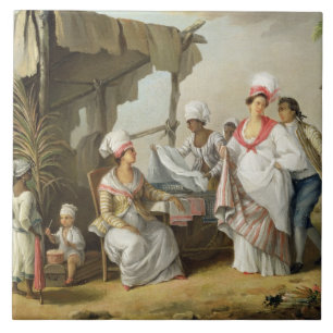Linen Market, Roseau, Dominica, c.1780 (olie op bl Tegeltje