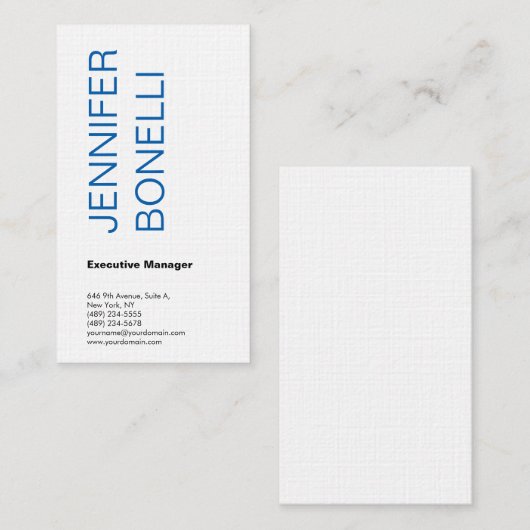 Linen minimalistisch gewoon modern blauw wit eenvo visitekaartje (Voorkant / Achterkant)