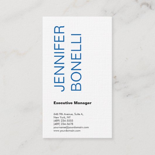 Linen minimalistisch gewoon modern blauw wit eenvo visitekaartje (Voorkant)