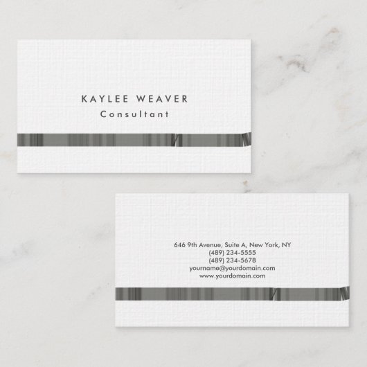 Linen minimalistisch grijs wit visitekaartje (Voorkant / Achterkant)