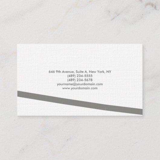 Linen minimalistisch grijs wit visitekaartje (Achterkant)