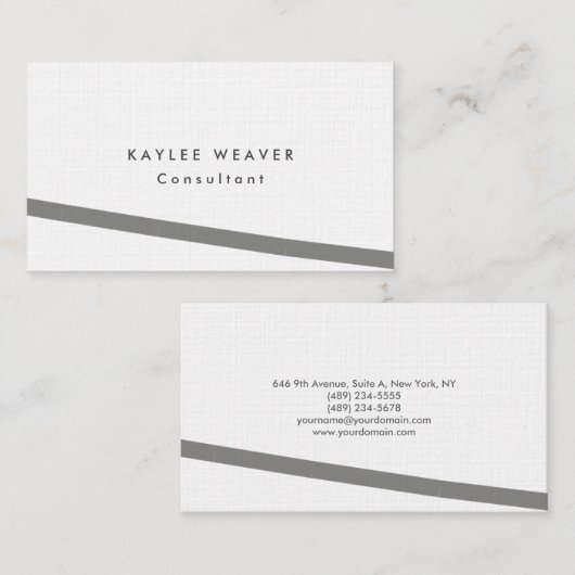 Linen minimalistisch grijs wit visitekaartje (Voorkant / Achterkant)