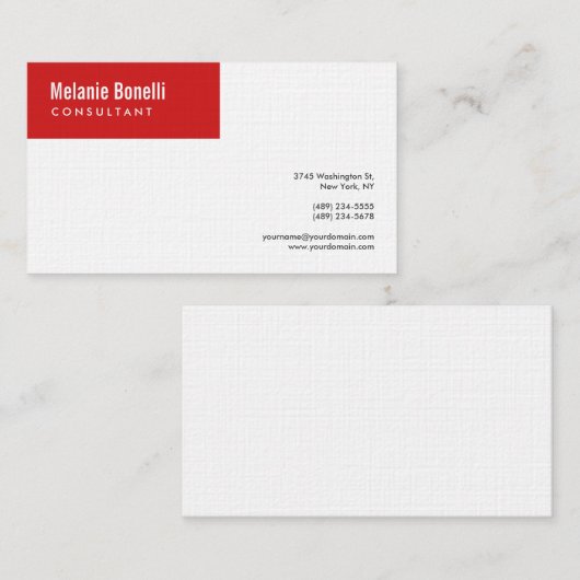 Linen minimalistisch platte rode, moderne standaar visitekaartje (Voorkant / Achterkant)