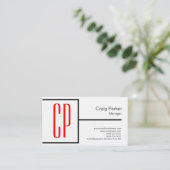 Linen Modern Black White Monogram Professional Visitekaartje (Staand voorkant)