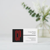 Linen Modern Black White Monogram Professional Visitekaartje (Staand voorkant)