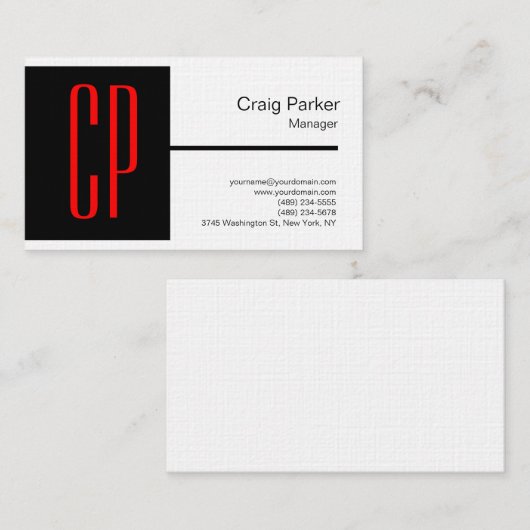 Linen Modern Black White Monogram Professional Visitekaartje (Voorkant / Achterkant)