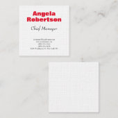 Linen modern, eenvoudig, minimalistisch rood wit vierkante visitekaartje (Voorkant / Achterkant)