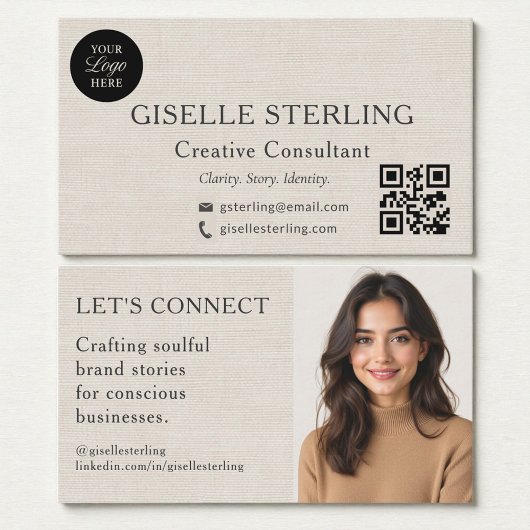 Linen Modern Minimal Professional Logo Photo Visitekaartje