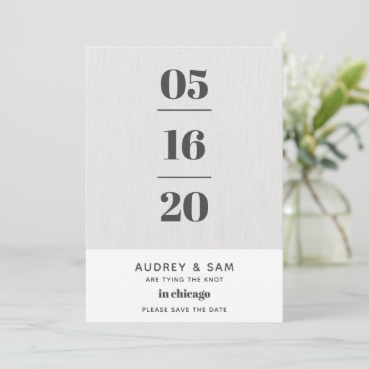 Linen Modern Minimal sparen de Datum Save The Date (Staand voorkant)
