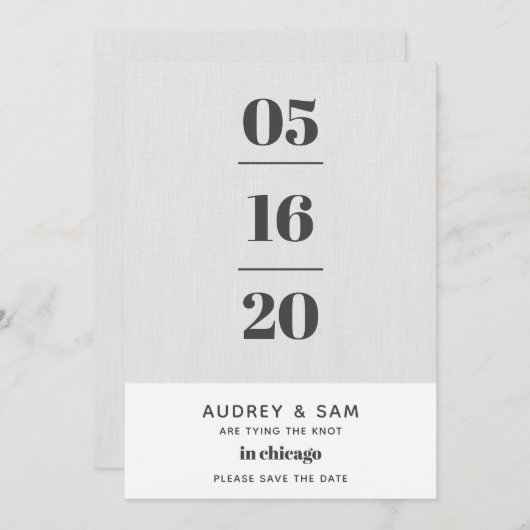Linen Modern Minimal sparen de Datum Save The Date (Voorkant / Achterkant)
