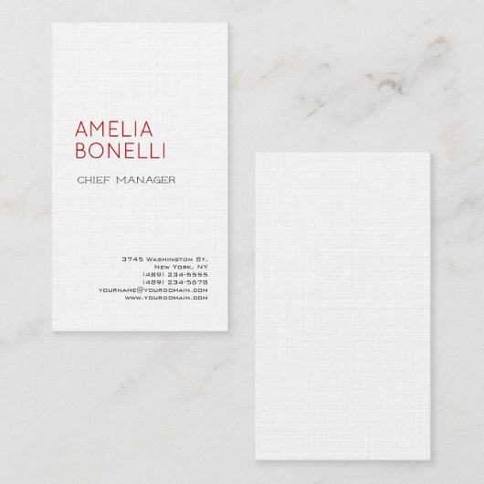 Linen Modern Minimalist Professional Plain White Visitekaartje (Voorkant / Achterkant)