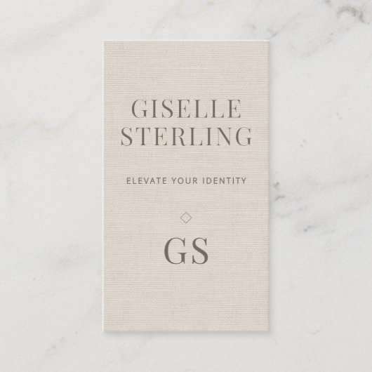 Linen Monogram Modern Elegant Minimalist  Visitekaartje (Voorkant)