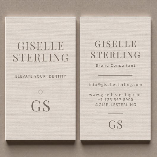Linen Monogram Modern Elegant Minimalist  Visitekaartje