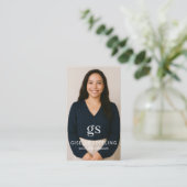 Linen Monogram Photo Social Media QR Code Visitekaartje (Staand voorkant)