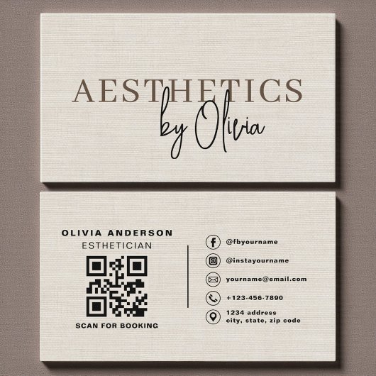 Linen Neutral Skincare Esthetician QR Code Visitekaartje