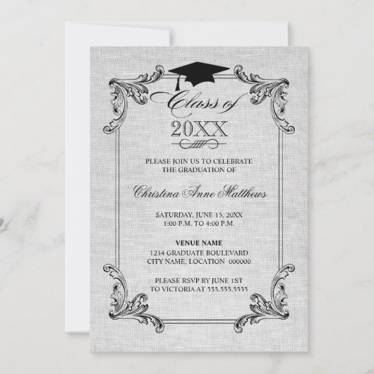  Linen Ornament Afstuderen Kaart (Voorkant)