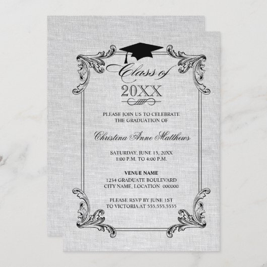 Linen Ornament Afstuderen Kaart (Voorkant / Achterkant)