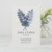 Linen Palms Navy Wedding Invitation Kaart (Staand voorkant)