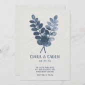 Linen Palms Navy Wedding Invitation Kaart (Voorkant / Achterkant)