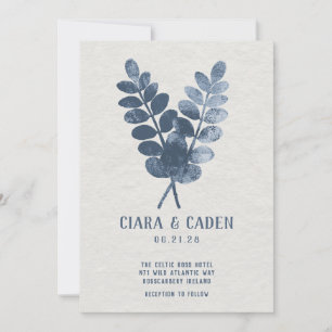Linen Palms Navy Wedding Invitation Kaart