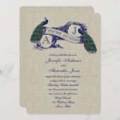 Linen Peacock Rustic Wedding Invitation Kaart (Voorkant / Achterkant)
