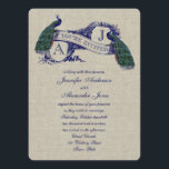 Linen Peacock Rustic Wedding Invitation Kaart<br><div class="desc">Nodig je gasten uit voor je bruiloft met deze mooie pauw Rustic Wedding Invitations. Deze prachtige huwelijksuitnodigingen zijn perfect voor een vreedzame bruiloft. Dit unieke ontwerp met twee prachtige pacocks op banner en tekst in een donkerblauw lettertype, allemaal op een achtergrond met een platte achtergrond met foto-effect op het boekje,...</div>
