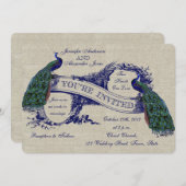 Linen Peacocks Rustic Wedding Invitation Kaart (Voorkant / Achterkant)
