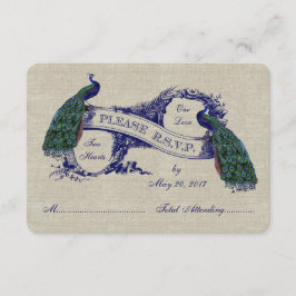 Linen Peacocks Rustic Wedding RSVP-kaarten RSVP Kaartje
