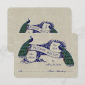 Linen Peacocks Rustic Wedding RSVP-kaarten RSVP Kaartje (Voorkant / Achterkant)