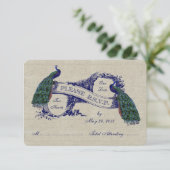 Linen Peacocks Rustic Wedding RSVP-kaarten RSVP Kaartje (Staand voorkant)