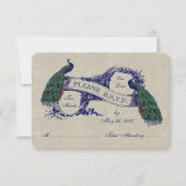 Linen Peacocks Rustic Wedding RSVP-kaarten RSVP Kaartje (Voorkant)