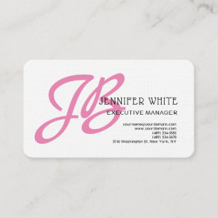 Linen Pink Monogram White Modern Feminine Visitekaartje