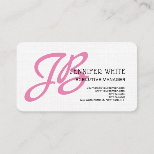 Linen Pink Monogram White Modern Feminine Visitekaartje (Voorkant)