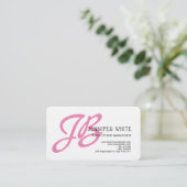 Linen Pink Monogram White Modern Feminine Visitekaartje (Staand voorkant)