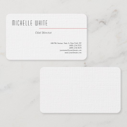 Linen Plain Elegant White Professional Modern Visitekaartje (Voorkant / Achterkant)