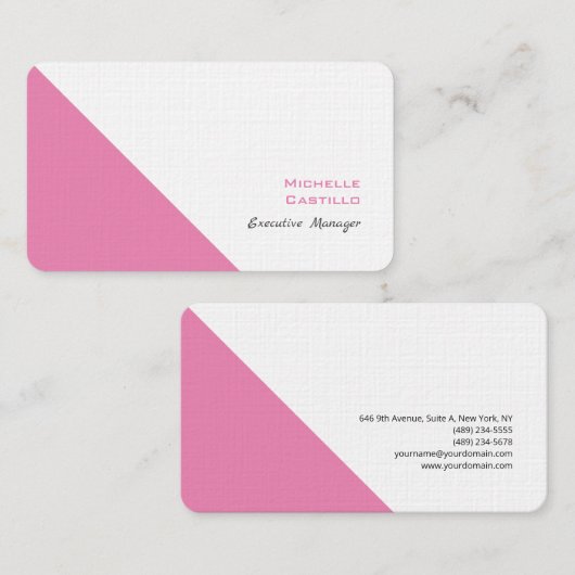 Linen Plain Feminine Minimalist Pink White Visitekaartje (Voorkant / Achterkant)