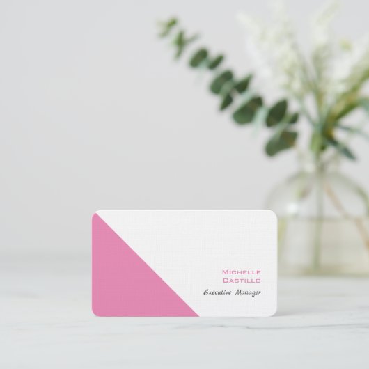 Linen Plain Feminine Minimalist Pink White Visitekaartje (Staand voorkant)