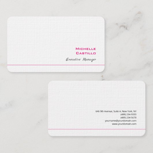 Linen Plain Feminine Minimalist Pink White Visitekaartje (Voorkant / Achterkant)