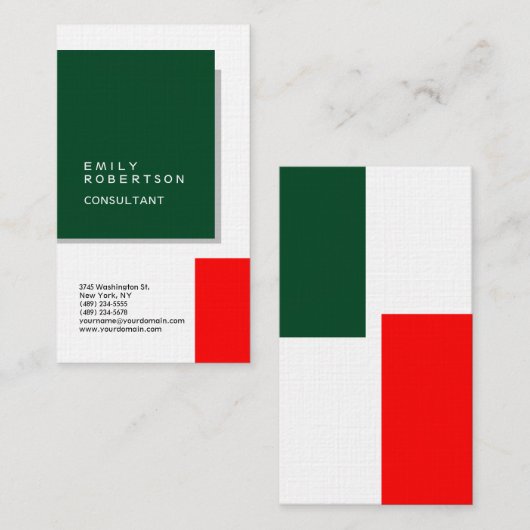 Linen Plain Green Red White Modern minimalist Visitekaartje (Voorkant / Achterkant)