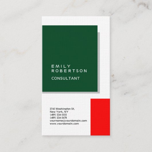 Linen Plain Green Red White Modern minimalist Visitekaartje (Voorkant)