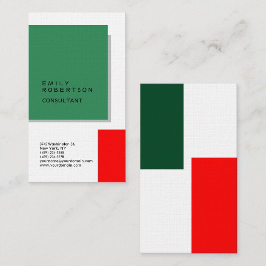 Linen Plain Green Red White Modern minimalist Visitekaartje (Voorkant / Achterkant)