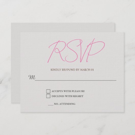 Linen Plain Wedding RSVP Response Kaart (Voorkant / Achterkant)