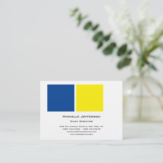 Linen Professional Modern Blue Yellow White Visitekaartje (Staand voorkant)