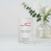 Linen Professional Modern Gray Red Monogram Visitekaartje (Staand voorkant)