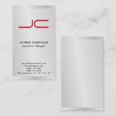 Linen Professional Modern Gray Red Monogram Visitekaartje (Voorkant / Achterkant)
