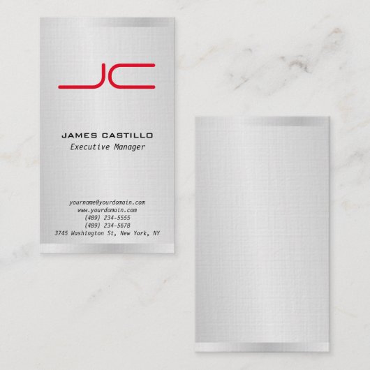 Linen Professional Modern Gray Red Monogram Visitekaartje (Voorkant / Achterkant)