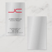 Linen Professional Modern Gray Red Monogram Visitekaartje (Voorkant / Achterkant)