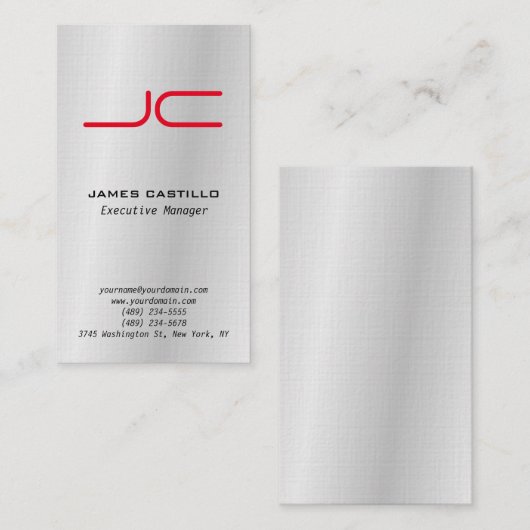 Linen Professional Modern Gray Red Monogram Visitekaartje (Voorkant / Achterkant)