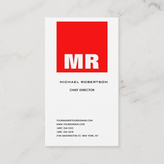 Linen Professional Monogram Black White Red Plain Visitekaartje (Voorkant)