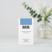 Linen Professional Monogram Blue Grey White Plain Visitekaartje (Staand voorkant)